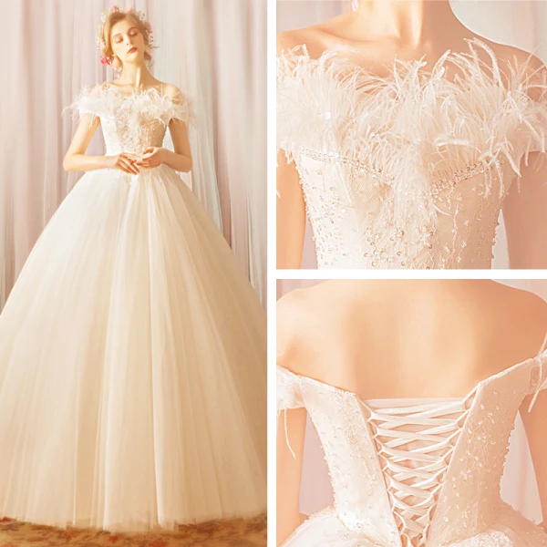 Schöne Weiß Lange Brautkleider 2018 Tülle Applikationen Rückenfreies Perlenstickerei Pailletten Bandeau Ballkleid Hochzeit