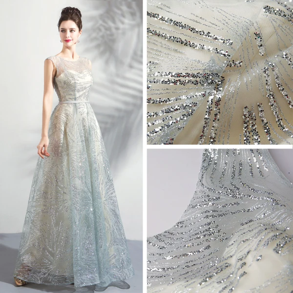 Sparkly Grey Floor-Length / Long Evening Dresses 2018 A-Line / Princess U-Neck Tulle Backless Beading Sequins Evening Party Formal Dresses