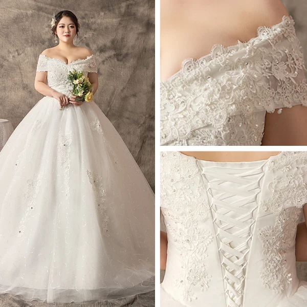 Moderne / Mode Blanche Grande Taille Robe De Mariée 2019 Dentelle Tulle Appliques Dos Nu Perlage Faux Diamant Chapel Train Mariage