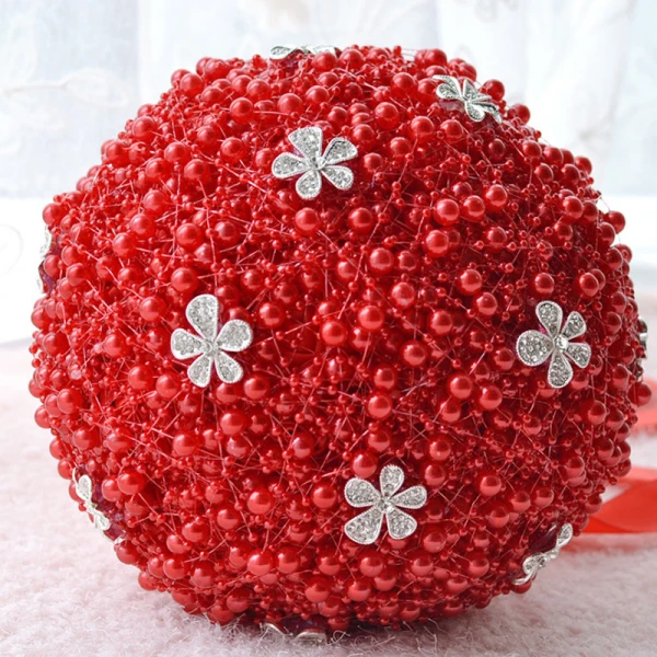 Piękne Szampan Ślub Frezowanie Perła Rhinestone Bukiety Ślubne 2019