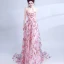 Chic / Beautiful Candy Pink Evening Dresses  2017 A-Line / Princess Strapless Court Train Lace Appliques Backless Printing Evening Party Prom Dresses