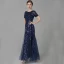 Chic / Beautiful Navy Blue Mother Of The Bride Dresses 2020 A-Line / Princess U-Neck Floor-Length / Long Short Sleeve Backless Beading Sequins Wedding Evening Party Wedding Party Dresses