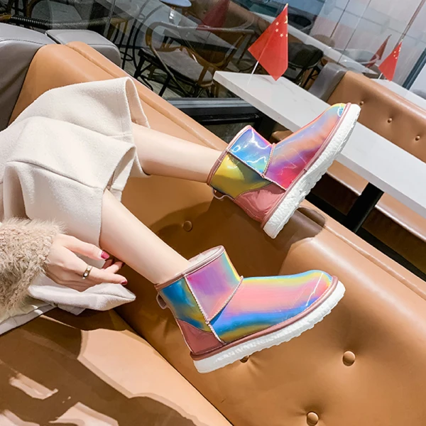 Stunning Bling Bling Rainbow Multi-Colors Snow Boots 2020 Woolen Laser Patent Leather Leather Outdoor / Garden Casual Womens Boots
