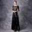 Vintage / Retro Black Evening Dresses  2021 A-Line / Princess 1/2 Sleeves Square Neckline Floor-Length / Long Beading Sequins Appliques Tulle Evening Party Formal Dresses