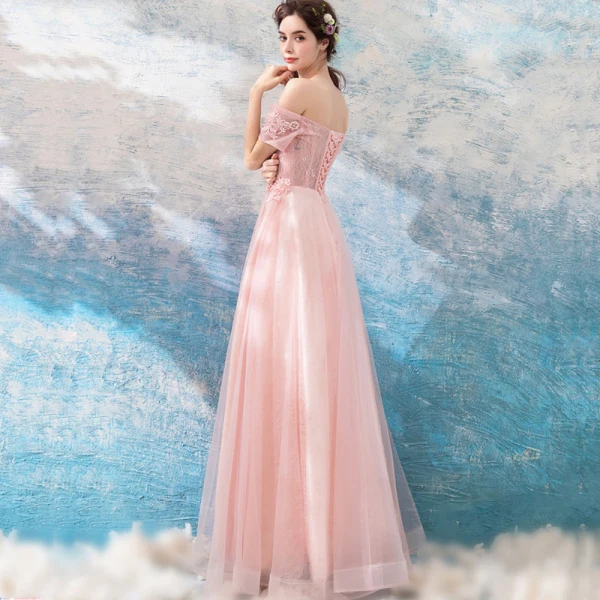 Chic / Beautiful Pearl Pink Evening Dresses  2018 A-Line / Princess Floor-Length / Long Tulle Lace Appliques Backless Beading Strapless Evening Party Formal Dresses