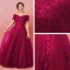 Modest / Simple Burgundy Plus Size Evening Dresses  2018 A-Line / Princess Tulle Short Sleeve Appliques Backless Beading Strapless Evening Party Formal Dresses