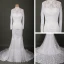 Luxe Ivoire Chapel Train Mariage 2018 Lacer Manches Longues Transparentes Appliques Dos Nu Percé Col Haut Trompette / Sirène Robe De Mariée