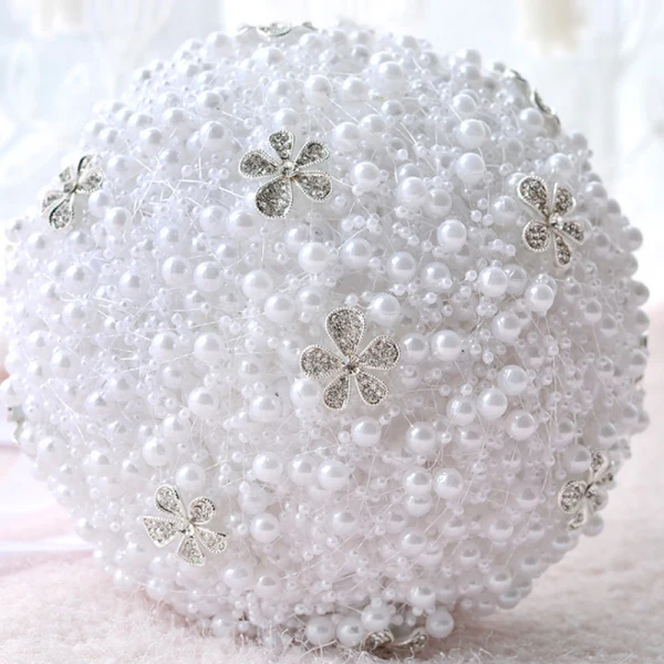 Piękne Szampan Ślub Frezowanie Perła Rhinestone Bukiety Ślubne 2019