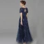Chic / Beautiful Navy Blue Mother Of The Bride Dresses 2020 A-Line / Princess U-Neck Floor-Length / Long Short Sleeve Backless Beading Sequins Wedding Evening Party Wedding Party Dresses