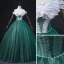 Elegant Dark Green Beading Pearl Sequins Prom Dresses 2022 Ball Gown Off-The-Shoulder Sleeveless Backless Rhinestone Floor-Length / Long Formal Dresses