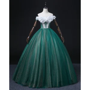 Élégant Vert Foncé Perlage Perle Paillettes Robe De Bal 2022 Robe Boule De L Épaule Sans Manches Dos Nu Faux Diamant Longue Robe De Ceremonie