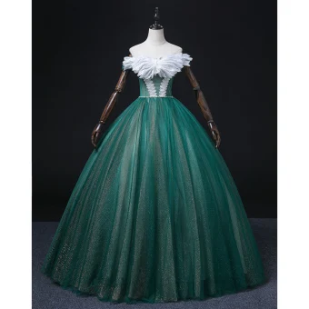 Élégant Vert Foncé Perlage Perle Paillettes Robe De Bal 2022 Robe Boule De L Épaule Sans Manches Dos Nu Faux Diamant Longue Robe De Ceremonie