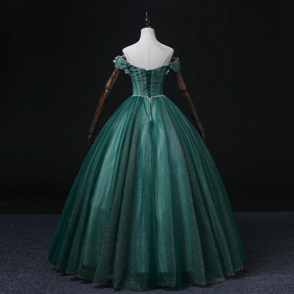 Elegant Dark Green Beading Pearl Sequins Prom Dresses 2022 Ball Gown Off-The-Shoulder Sleeveless Backless Rhinestone Floor-Length / Long Formal Dresses