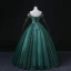 Elegant Dark Green Beading Pearl Sequins Prom Dresses 2022 Ball Gown Off-The-Shoulder Sleeveless Backless Rhinestone Floor-Length / Long Formal Dresses
