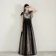 Chic / Beautiful Black Evening Dresses  2020 A-Line / Princess Scoop Neck Sleeveless Appliques Lace Floor-Length / Long Ruffle Backless Formal Dresses