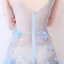 Sexy Bleu Ciel Transparentes Robe De Soirée 2018 Princesse V-Cou Sans Manches Appliques Fleur Faux Diamant Longue Volants Dos Nu Robe De Ceremonie