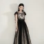 Chic / Beautiful Black Evening Dresses  2020 A-Line / Princess Scoop Neck Sleeveless Appliques Lace Floor-Length / Long Ruffle Backless Formal Dresses