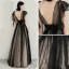 Chic / Beautiful Black Evening Dresses  2020 A-Line / Princess Scoop Neck Sleeveless Appliques Lace Floor-Length / Long Ruffle Backless Formal Dresses