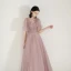 Snygga / Fina Pärla Rosa Genomskinliga Aftonklänningar 2020 Prinsessa Fyrkantig Ringning 1/2 ärm Appliqués Spets Långa Ruffle Halterneck Formella Klänningar