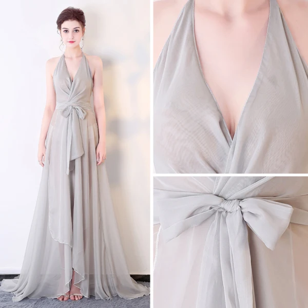 Sexy Schwarz Chiffon Durchsichtige Abendkleider 2018 A Linie Neckholder Ärmellos Stoffgürtel Sweep / Pinsel Zug Rüschen Rückenfreies Festliche Kleider