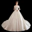 Schöne Ivory / Creme Satin Brautkleider / Hochzeitskleider 2020 A Linie Off Shoulder Kurze Ärmel Rückenfreies Perlenstickerei Stoffgürtel Kapelle-Schleppe