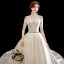Schöne Ivory / Creme Satin Brautkleider / Hochzeitskleider 2020 A Linie Off Shoulder Kurze Ärmel Rückenfreies Perlenstickerei Stoffgürtel Kapelle-Schleppe