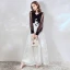 Affordable Black Evening Dresses  2020 A-Line / Princess V-Neck Puffy Long Sleeve Lace Appliques Spotted Tulle Floor-Length / Long Ruffle Backless Formal Dresses