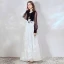 Affordable Black Evening Dresses  2020 A-Line / Princess V-Neck Puffy Long Sleeve Lace Appliques Spotted Tulle Floor-Length / Long Ruffle Backless Formal Dresses
