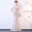 Sexy Rougissant Rose Transparentes Robe De Soirée 2018 Trompette / Sirène V-Cou Sans Manches Faux Diamant Train De Balayage Dos Nu Robe De Ceremonie