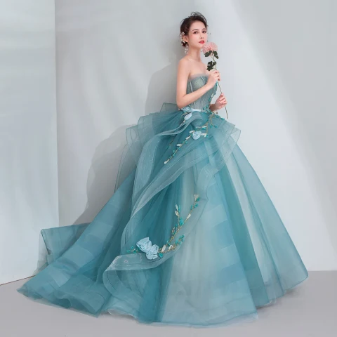High End Jägergrün Ballkleider 2020 Ballkleid Herz-Ausschnitt Ärmellos Applikationen Spitze Perlenstickerei Sweep / Pinsel Zug Rüschen Rückenfreies Festliche Kleider