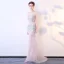 Sexy Rougissant Rose Transparentes Robe De Soirée 2018 Trompette / Sirène V-Cou Sans Manches Faux Diamant Train De Balayage Dos Nu Robe De Ceremonie