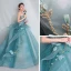 High-end Jade Green Prom Dresses 2020 Ball Gown Sweetheart Sleeveless Appliques Lace Beading Sweep Train Ruffle Backless Formal Dresses