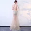 Sexy Champagne Transparentes Robe De Soirée 2018 Trompette / Sirène V-Cou Sans Manches Faux Diamant Paillettes Train De Balayage Dos Nu Robe De Ceremonie