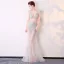 Sexy Champagne Transparentes Robe De Soirée 2018 Trompette / Sirène V-Cou Sans Manches Faux Diamant Paillettes Train De Balayage Dos Nu Robe De Ceremonie