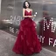 Sexy Burgundy Evening Dresses  2020 A-Line / Princess Spaghetti Straps Sleeveless Appliques Lace Beading Floor-Length / Long Ruffle Backless Formal Dresses