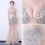 Sexy Champagne Transparentes Robe De Soirée 2018 Trompette / Sirène V-Cou Sans Manches Faux Diamant Paillettes Train De Balayage Dos Nu Robe De Ceremonie