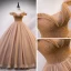 Chic / Beautiful Gold Prom Dresses 2020 Ball Gown Off-The-Shoulder See-through V-Neck Short Sleeve Glitter Tulle Beading Floor-Length / Long Ruffle Backless Formal Dresses