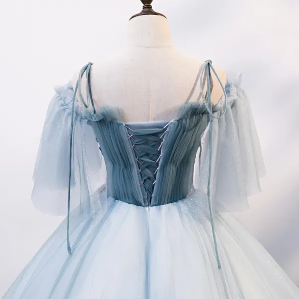 Chic / Beautiful Sky Blue Prom Dresses 2020 Ball Gown Off