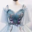 Chic / Belle Bleu Ciel Robe De Bal 2020 Robe Boule De l'épaule Bretelles Spaghetti 1/2 Manches Appliques En Dentelle Perlage Longue Volants Dos Nu Robe De Ceremonie