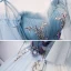 Chic / Belle Bleu Ciel Robe De Bal 2020 Robe Boule De l'épaule Bretelles Spaghetti 1/2 Manches Appliques En Dentelle Perlage Longue Volants Dos Nu Robe De Ceremonie