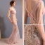 Sexy Rougissant Rose Transparentes Robe De Soirée 2018 Trompette / Sirène V-Cou Sans Manches Perlage Gland Appliques Fleur Faux Diamant Paillettes Train De Balayage Dos Nu Robe De Ceremonie