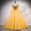 Luxe Doré Robe De Bal 2020 Robe Boule Encolure Dégagée Manches Longues Paillettes Perlage Faux Diamant Longue Volants Dos Nu Robe De Ceremonie