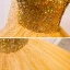 Luxe Doré Robe De Bal 2020 Robe Boule Encolure Dégagée Manches Longues Paillettes Perlage Faux Diamant Longue Volants Dos Nu Robe De Ceremonie