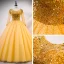 Luxe Doré Robe De Bal 2020 Robe Boule Encolure Dégagée Manches Longues Paillettes Perlage Faux Diamant Longue Volants Dos Nu Robe De Ceremonie