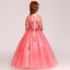 Chic / Beautiful Watermelon Flower Girl Dresses 2017 Ball Gown V-Neck 3/4 Sleeve Appliques Lace Rhinestone Pearl Floor-Length / Long Ruffle Wedding Party Dresses