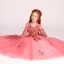 Chic / Beautiful Watermelon Flower Girl Dresses 2017 Ball Gown V-Neck 3/4 Sleeve Appliques Lace Rhinestone Pearl Floor-Length / Long Ruffle Wedding Party Dresses