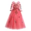 Chic / Beautiful Watermelon Flower Girl Dresses 2017 Ball Gown V-Neck 3/4 Sleeve Appliques Lace Rhinestone Pearl Floor-Length / Long Ruffle Wedding Party Dresses