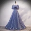 Élégant Océan Bleu Transparentes Robe De Soirée 2020 Princesse Encolure Dégagée Sans Manches Glitter Tulle Faux Diamant Perlage Paillettes Longue Volants Dos Nu
