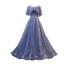 Élégant Océan Bleu Transparentes Robe De Soirée 2020 Princesse Encolure Dégagée Sans Manches Glitter Tulle Faux Diamant Perlage Paillettes Longue Volants Dos Nu