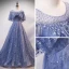 Élégant Océan Bleu Transparentes Robe De Soirée 2020 Princesse Encolure Dégagée Sans Manches Glitter Tulle Faux Diamant Perlage Paillettes Longue Volants Dos Nu
